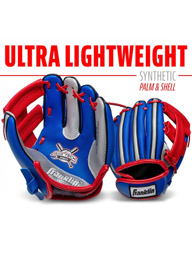 Franklin Sports Kids Baseball Glove + Ball Set - Air Tech Youth Teeball Glove - Boys + Girls Children's Glove + Ball - Right Hand Throw - Red/Blue - 9