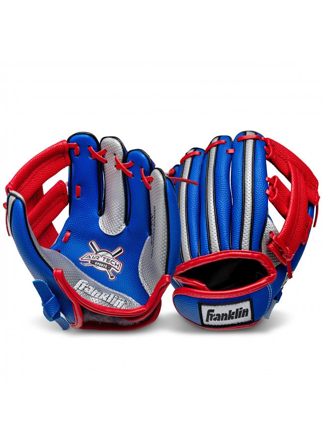 Franklin Sports Kids Baseball Glove + Ball Set - Air Tech Youth Teeball Glove - Boys + Girls Children's Glove + Ball - Right Hand Throw - Red/Blue - 9