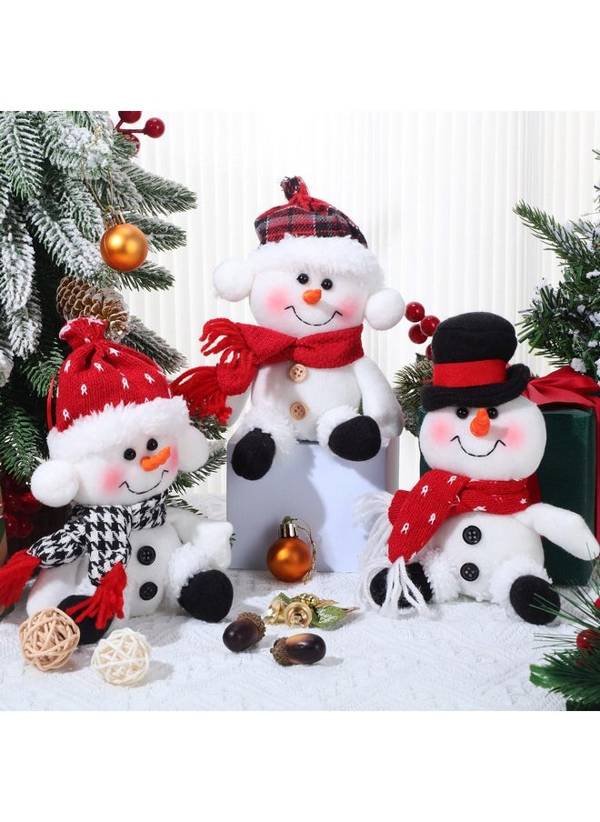 3 Pcs Christmas Plush Toy Doll Set Christmas Santa Stuffed Animal Toy Reindeer Cute Snowman Elk Claus Plush Gifts Xmas Party Favors Home Office Decor For Adults Boy Girl(Snowman)