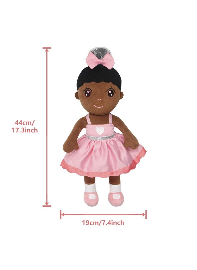 Plush Dolls 17'' First Baby Doll For Kids Super Soft Plush Toy (Pink Dress Princess Black Doll)