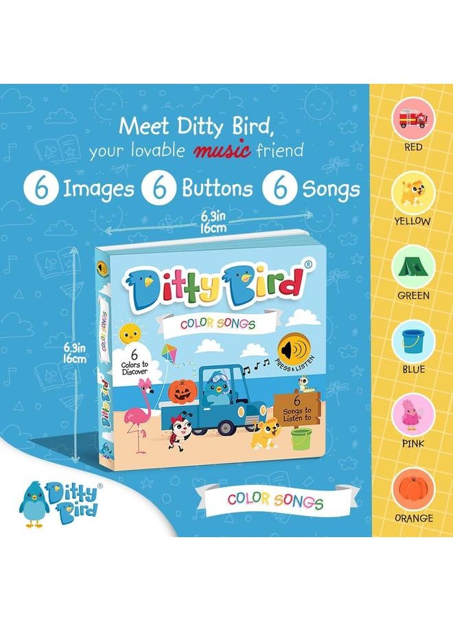 Ditty Bird Musical Books Colors Edition | Montessori Toys & Learning Resources | Sensory Toys for Kids | Nursery Rhyme Book, Interactive Toddler Toys for 1 Year Old to 3 Year Olds | Sturdy Baby Book