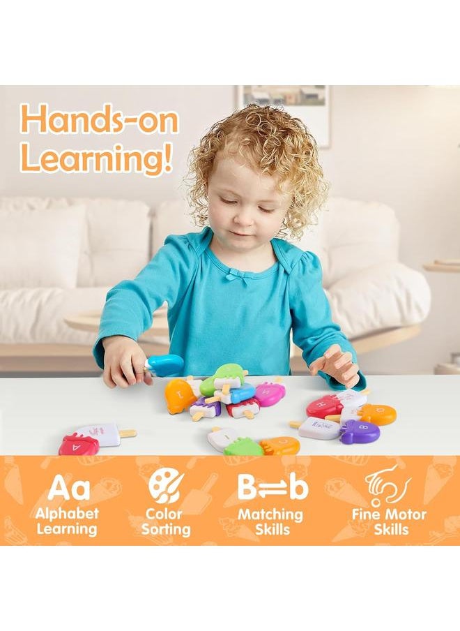 bluejw ABC Alphabet Learning Toys Letters Animal Matching Toy Ice Cream Alphabet Uppercase Lowercase Color Sorting Activity Educational Montessori Toys Back to School for Kids Ages 3+