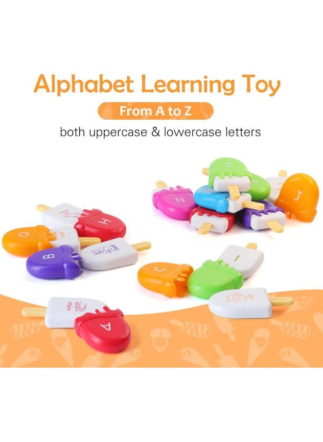 bluejw ABC Alphabet Learning Toys Letters Animal Matching Toy Ice Cream Alphabet Uppercase Lowercase Color Sorting Activity Educational Montessori Toys Back to School for Kids Ages 3+