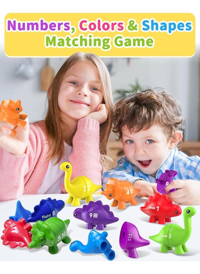 Dinosaur Number Learning Toys for Toddlers 2-4, Montessori Educational Toys Gifts for 2 3 4 Year Old Boys Girls, Double Sided Number Matching Game, Preschool Activities Fine Motor Toys for Kids 3-5