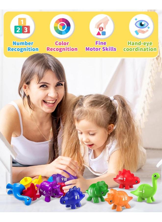 Dinosaur Number Learning Toys for Toddlers 2-4, Montessori Educational Toys Gifts for 2 3 4 Year Old Boys Girls, Double Sided Number Matching Game, Preschool Activities Fine Motor Toys for Kids 3-5