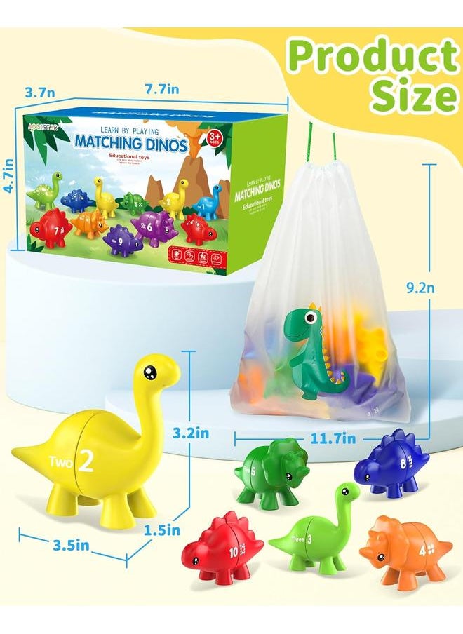 Dinosaur Number Learning Toys for Toddlers 2-4, Montessori Educational Toys Gifts for 2 3 4 Year Old Boys Girls, Double Sided Number Matching Game, Preschool Activities Fine Motor Toys for Kids 3-5