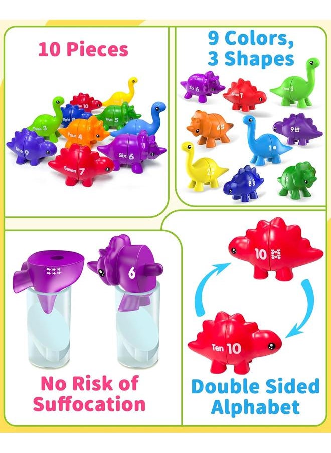 Dinosaur Number Learning Toys for Toddlers 2-4, Montessori Educational Toys Gifts for 2 3 4 Year Old Boys Girls, Double Sided Number Matching Game, Preschool Activities Fine Motor Toys for Kids 3-5