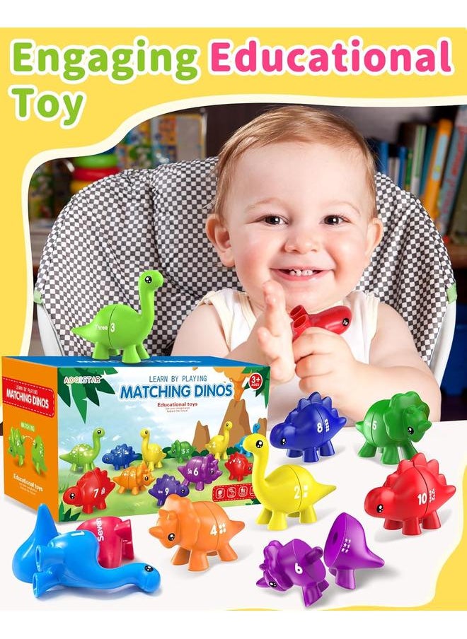 Dinosaur Number Learning Toys for Toddlers 2-4, Montessori Educational Toys Gifts for 2 3 4 Year Old Boys Girls, Double Sided Number Matching Game, Preschool Activities Fine Motor Toys for Kids 3-5