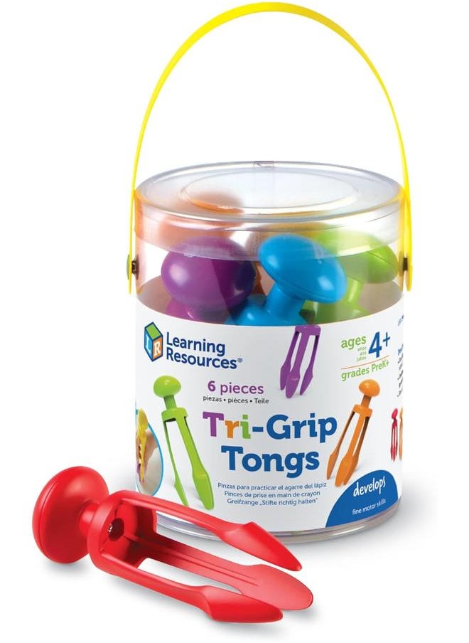 bluejw 3 Prong Tong, Pencil Grip Tongs, Sensory Bin, Fine Motor Toy, Set of 6, Ages 4+