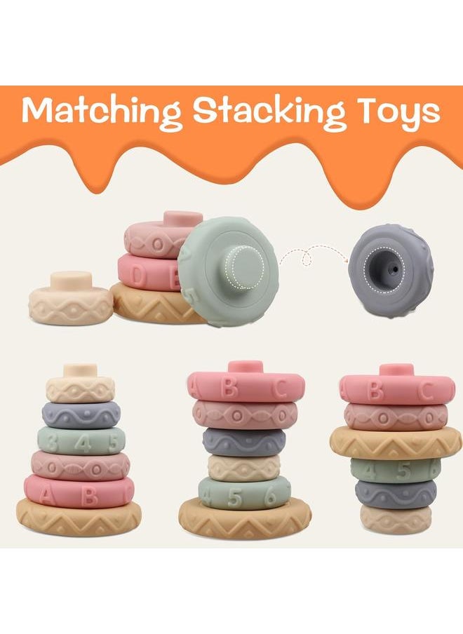 Stacking Rings Soft Toys for Babies 6 Months and up Old Girls Boys - Toddlers Sensory Educational Montessori Baby Blocks - Developmental Teething Learning Stacker - Baby Teething Toys