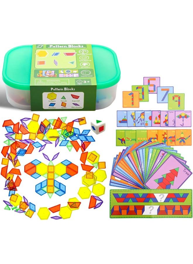 140 Pcs Translucent Pattern Blocks,Geometric Shapes,Translucent Toys,Light Table Accessories and Manipulatives,Includes 46 Activity Cards