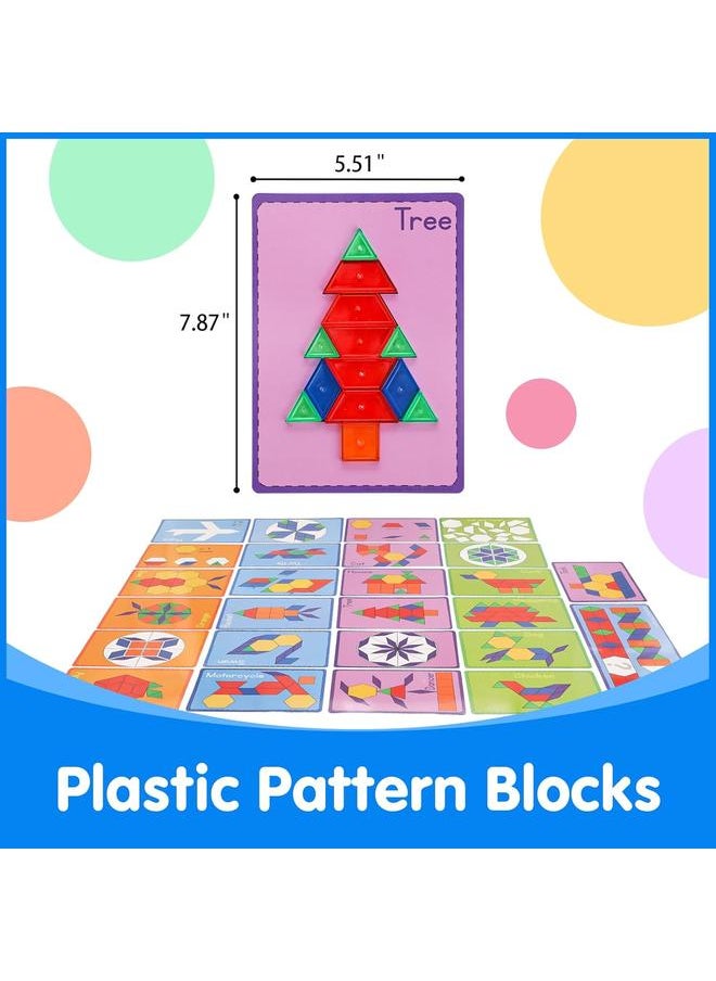 140 Pcs Translucent Pattern Blocks,Geometric Shapes,Translucent Toys,Light Table Accessories and Manipulatives,Includes 46 Activity Cards