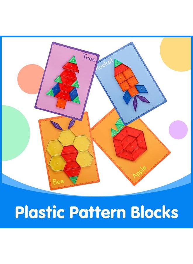 140 Pcs Translucent Pattern Blocks,Geometric Shapes,Translucent Toys,Light Table Accessories and Manipulatives,Includes 46 Activity Cards