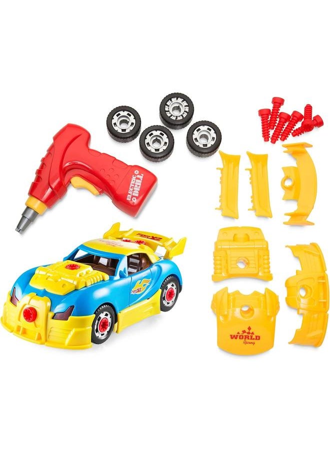 bluejw 30 Pcs Take Apart Racing Car Toddler Toys Set - Build Your Own Car with Drill, Engine Sounds & Lights - Toy Car Constructions Set Stem Building Learning Education Toys for Kids Ages 3+ Years