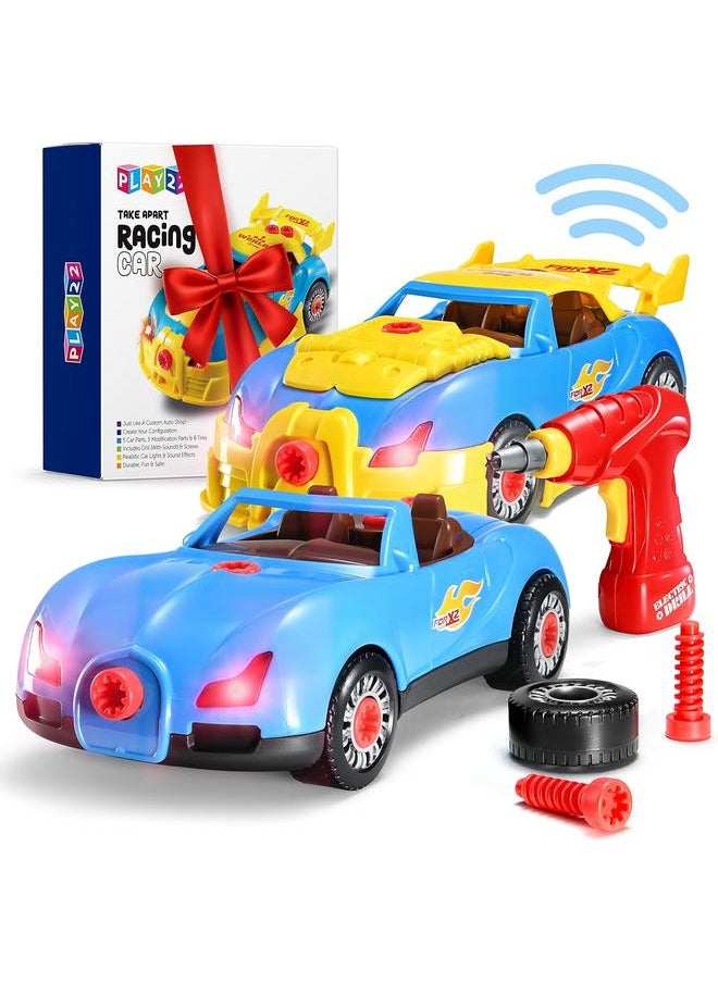 bluejw 30 Pcs Take Apart Racing Car Toddler Toys Set - Build Your Own Car with Drill, Engine Sounds & Lights - Toy Car Constructions Set Stem Building Learning Education Toys for Kids Ages 3+ Years