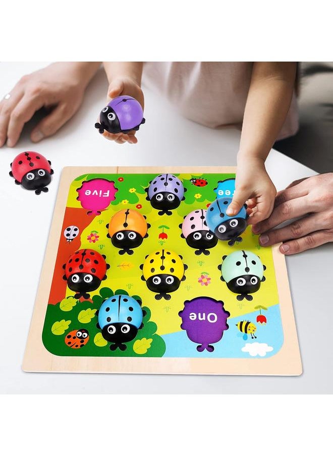 Wooden Counting Ladybugs Montessori Counting Toys for Toddlers Learning Education Toy Ladybugs Puzzle Numbers Matching Preschool Math Board Games Develop Fine Motor Skills for 3 4 5 Year Old Kids