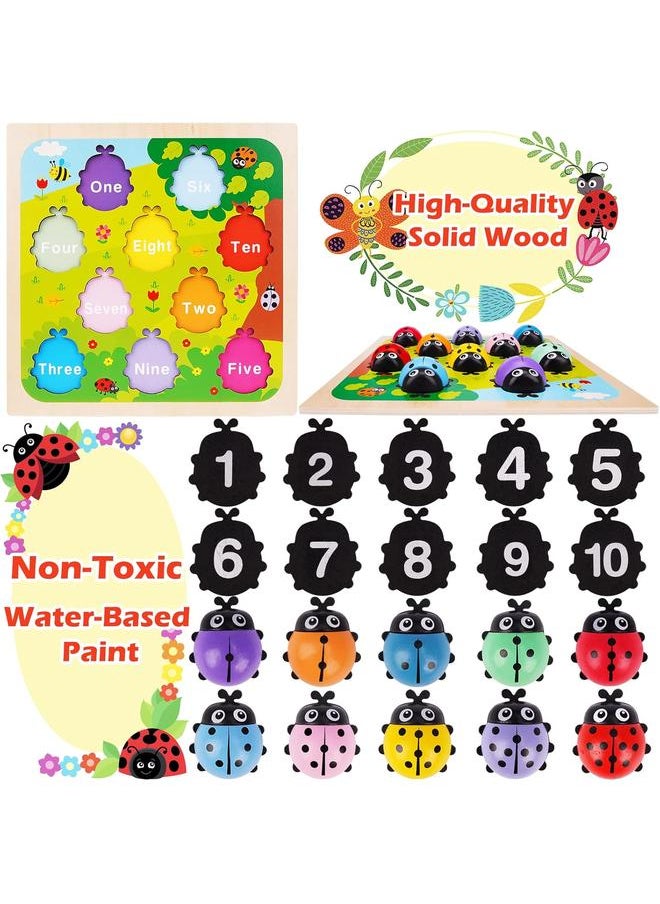 Wooden Counting Ladybugs Montessori Counting Toys for Toddlers Learning Education Toy Ladybugs Puzzle Numbers Matching Preschool Math Board Games Develop Fine Motor Skills for 3 4 5 Year Old Kids