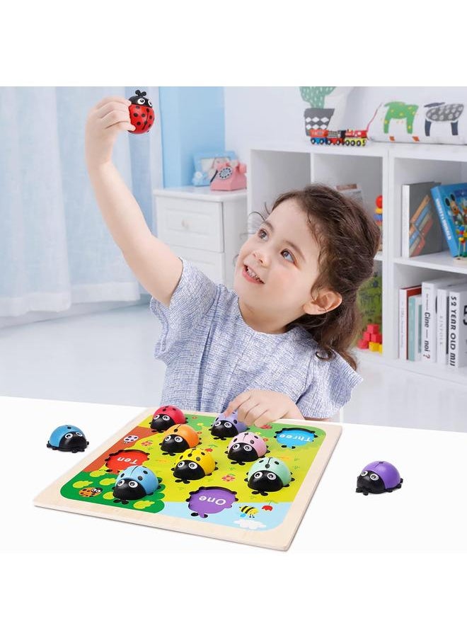 Wooden Counting Ladybugs Montessori Counting Toys for Toddlers Learning Education Toy Ladybugs Puzzle Numbers Matching Preschool Math Board Games Develop Fine Motor Skills for 3 4 5 Year Old Kids