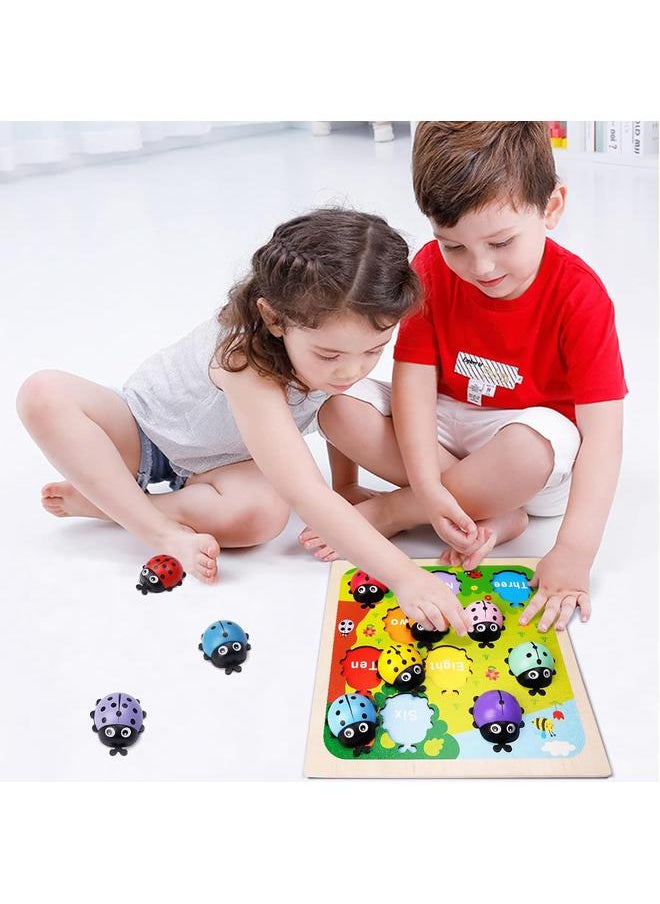 Wooden Counting Ladybugs Montessori Counting Toys for Toddlers Learning Education Toy Ladybugs Puzzle Numbers Matching Preschool Math Board Games Develop Fine Motor Skills for 3 4 5 Year Old Kids