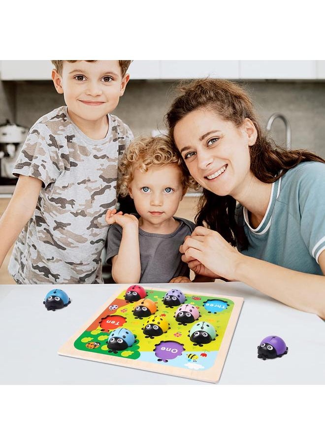 Wooden Counting Ladybugs Montessori Counting Toys for Toddlers Learning Education Toy Ladybugs Puzzle Numbers Matching Preschool Math Board Games Develop Fine Motor Skills for 3 4 5 Year Old Kids