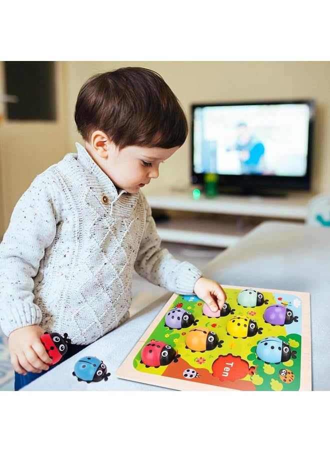 Wooden Counting Ladybugs Montessori Counting Toys for Toddlers Learning Education Toy Ladybugs Puzzle Numbers Matching Preschool Math Board Games Develop Fine Motor Skills for 3 4 5 Year Old Kids