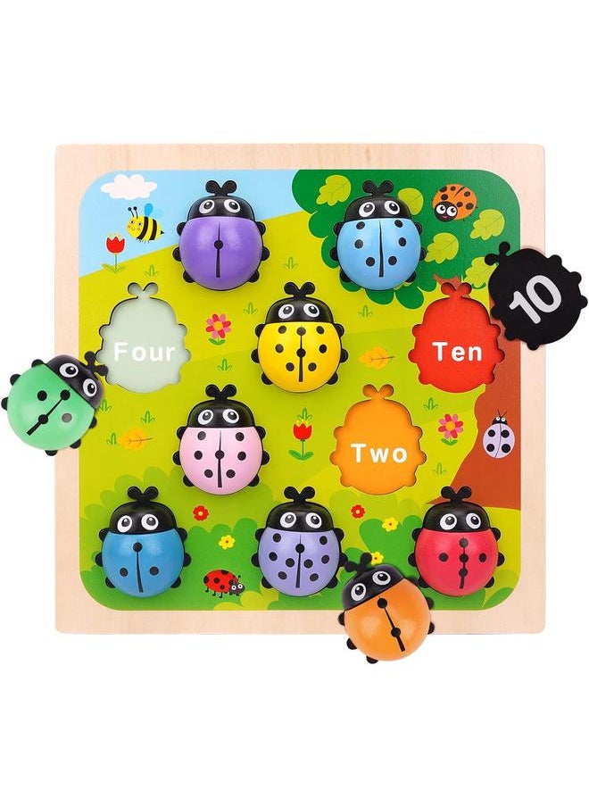 Wooden Counting Ladybugs Montessori Counting Toys for Toddlers Learning Education Toy Ladybugs Puzzle Numbers Matching Preschool Math Board Games Develop Fine Motor Skills for 3 4 5 Year Old Kids