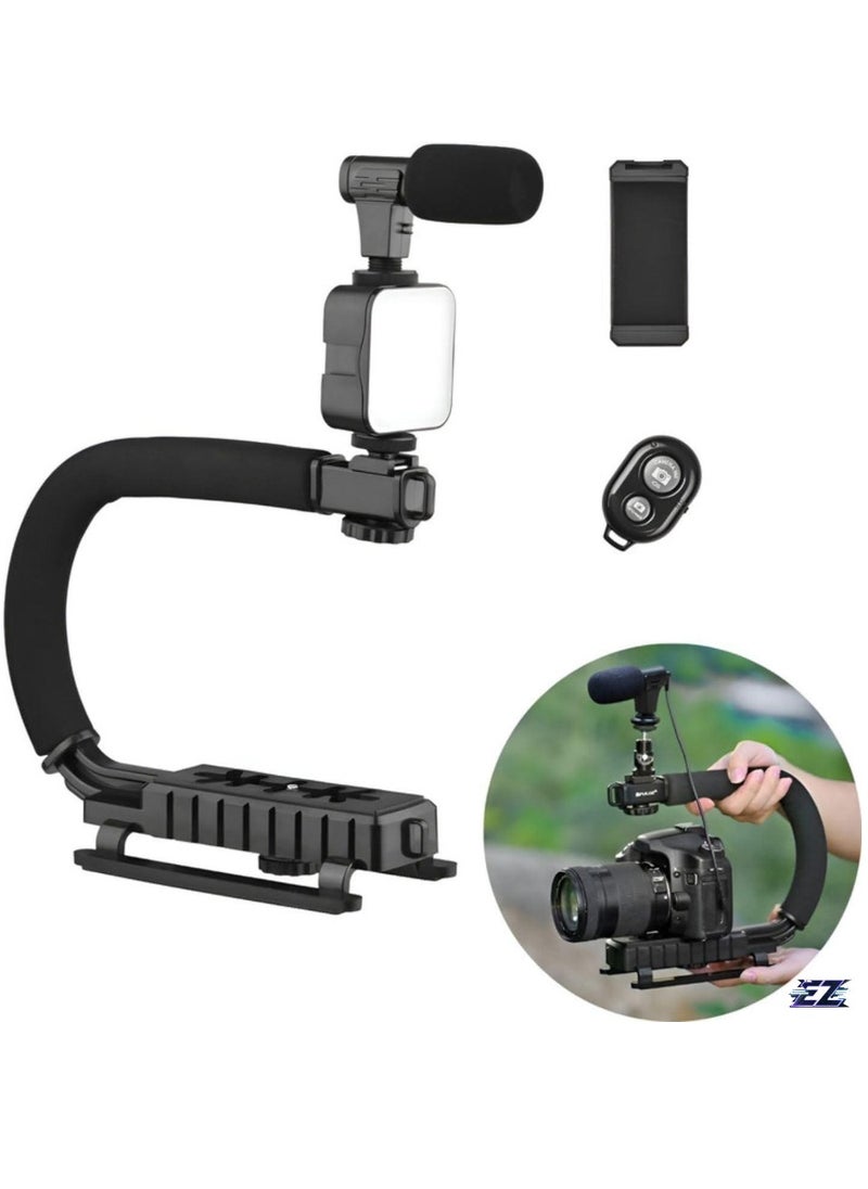 Video Making Kit – Portable Camera Stabilizer, Fill Light Microphone, Universal Photography & Video Handheld Vlog Stand Stabilizer Kit for Phone & Camera Video Recording – Complete Vlogging Setup