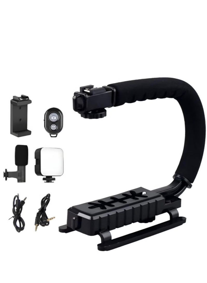 Video Making Kit – Portable Camera Stabilizer, Fill Light, Microphone, Universal Photography & Video Handheld Vlog Stand Stabilizer Kit for Phone & Camera Video Recording – Complete Vlogging Setup for Content Creators