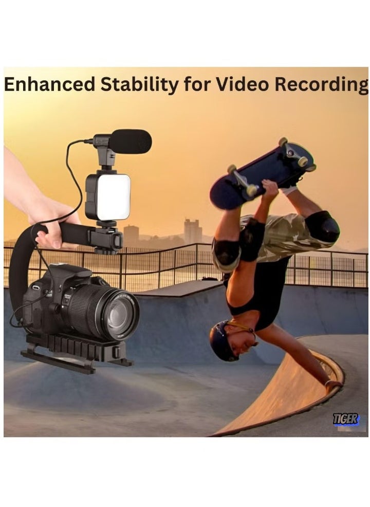 Video Making Kit – Portable Camera Stabilizer, Fill Light, Microphone, Universal Photography & Video Handheld Vlog Stand Stabilizer Kit for Phone & Camera Video Recording – Complete Vlogging Setup for Content Creators