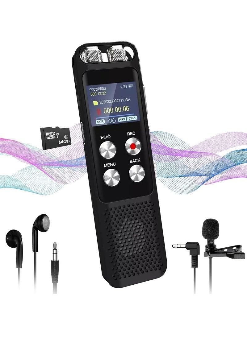 72GB Digital Voice Recorder Voice Activated Recorders with Playback Audio Recording Device with Clip-on Microphone for Lectures Meetings Dictaphone Sound Portable Tape Recorder with Password