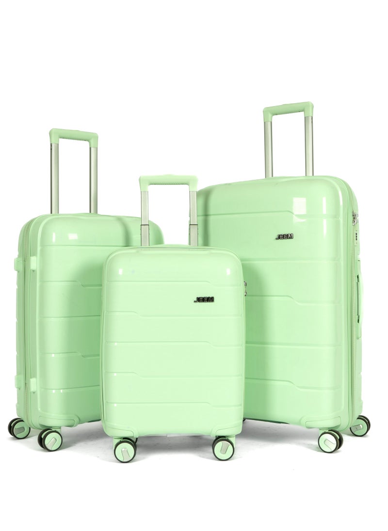 JEEM Luggage & Travel Gear – Unbreakable Lightweight Luggage Set of 3 Durable Suitcase with Double Spinner Wheels PP Material Ideal Luggage Sets for Travel Bag