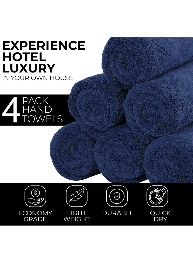 Luxury Set Of 4 Hand Towels 35cm X 70cm, Ultra Thick Premium Cotton Super Soft & Highly Absorbent Towels for Bathroom, Shower, Home, Luxury Hotel & Spa Quality Towels (Navy Blue)