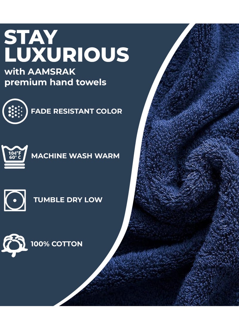 Luxury Set Of 4 Hand Towels 35cm X 70cm, Ultra Thick Premium Cotton Super Soft & Highly Absorbent Towels for Bathroom, Shower, Home, Luxury Hotel & Spa Quality Towels (Navy Blue)