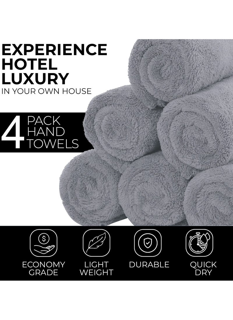 Luxury Set Of 4 Hand Towels 35cm X 70cm, Ultra Thick Premium Cotton Super Soft & Highly Absorbent Towels for Bathroom, Shower, Home, Luxury Hotel & Spa Quality Towels (Charcoal)