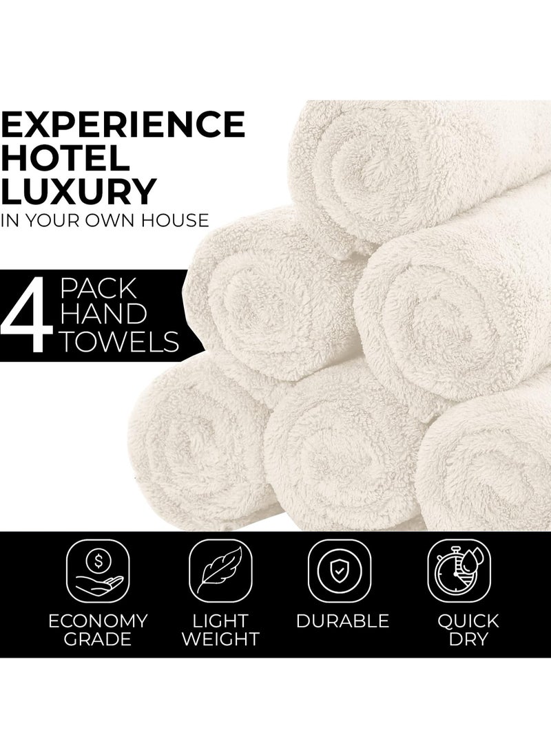 Luxury Set Of 4 Hand Towels 35cm X 70cm, Ultra Thick Premium Cotton Super Soft & Highly Absorbent Towels for Bathroom, Shower, Home, Luxury Hotel & Spa Quality Towels (Cream)