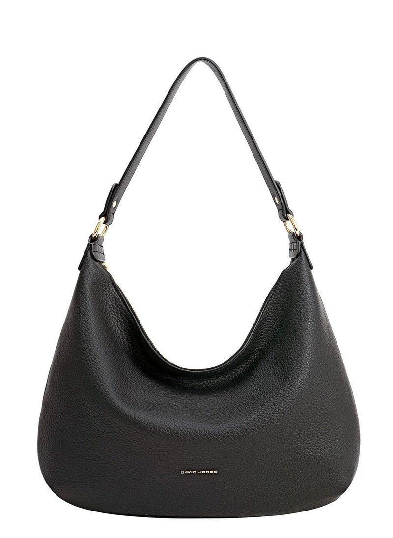 David Jones Shoulder Bag for Women, faux Leather Hobo Crossover Fashion Handbag Purse Color Black