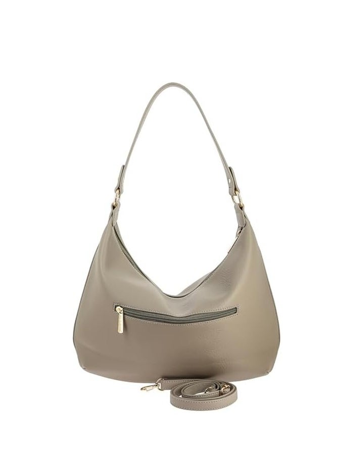 David Jones Shoulder Bag for Women, faux Leather Hobo Crossover Fashion Handbag Purse Color Taupe