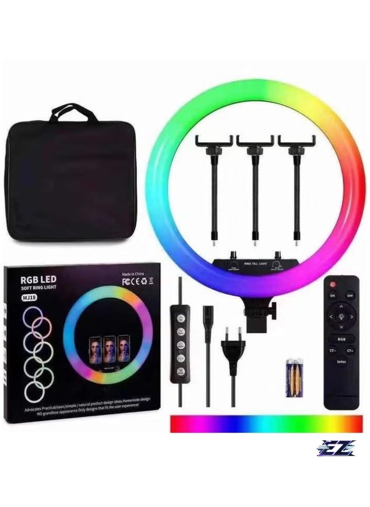 LED Soft Ring Light - MJ18 M45 Touch Control with 3 Phone Holder Clips & Remote (18