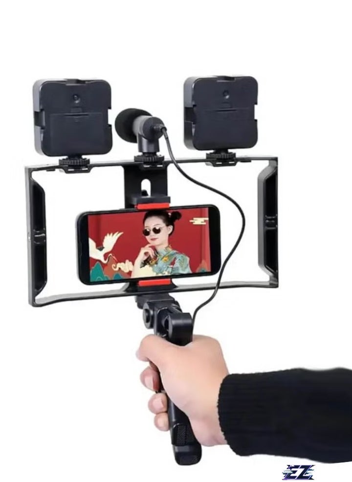 Multi-Purpose Adjustable All-in-One Video Making Kit with 2 LED Lights, Grips, and Microphone – Ideal for Vlogging, Live Streaming, and Content Creation – Professional Quality Setup for Clear Videos and Audio