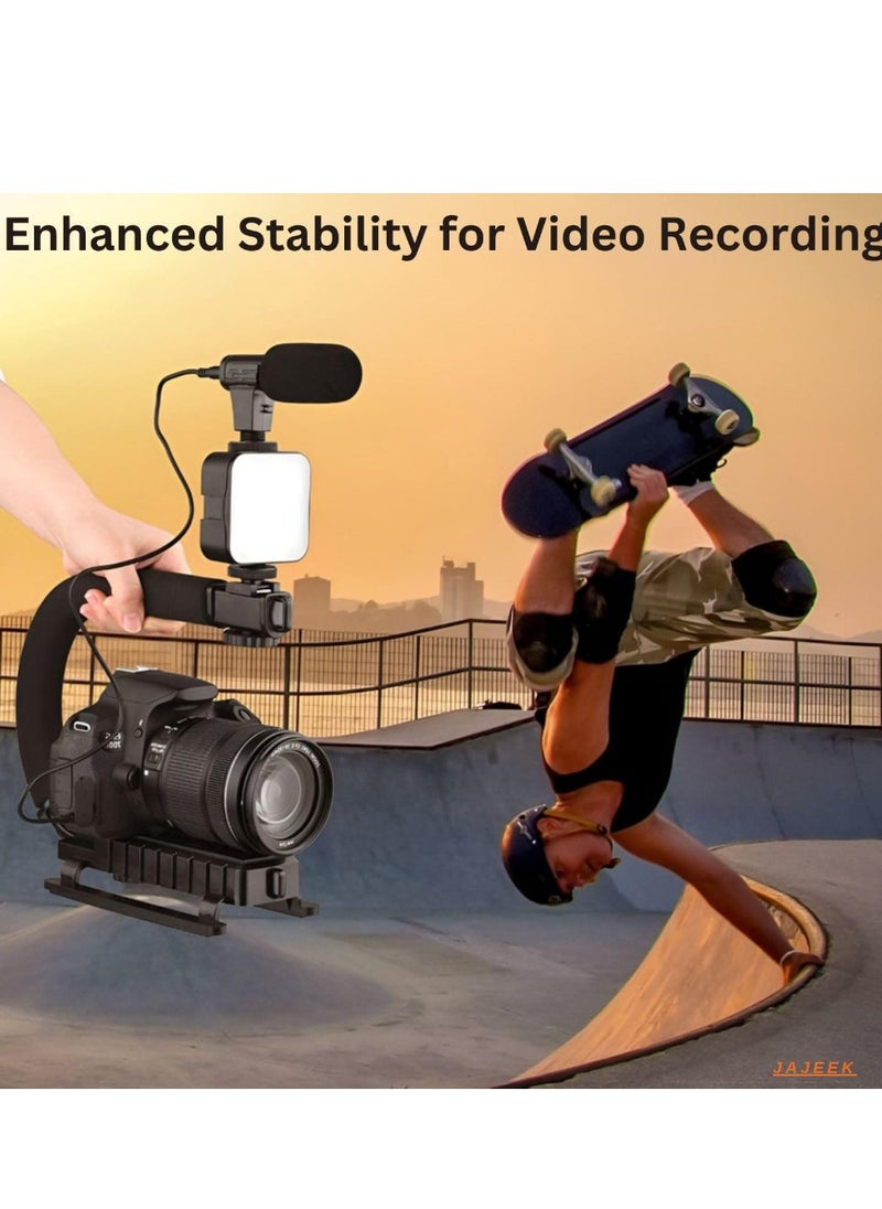 Video Making Kit – Portable Camera Stabilizer, Fill Light, Microphone, Portable Vlog Holder Mount Kit for Universal Photography – Ideal for Vlogging, Content Creation, Live Streaming, YouTube, and Mobile Photography