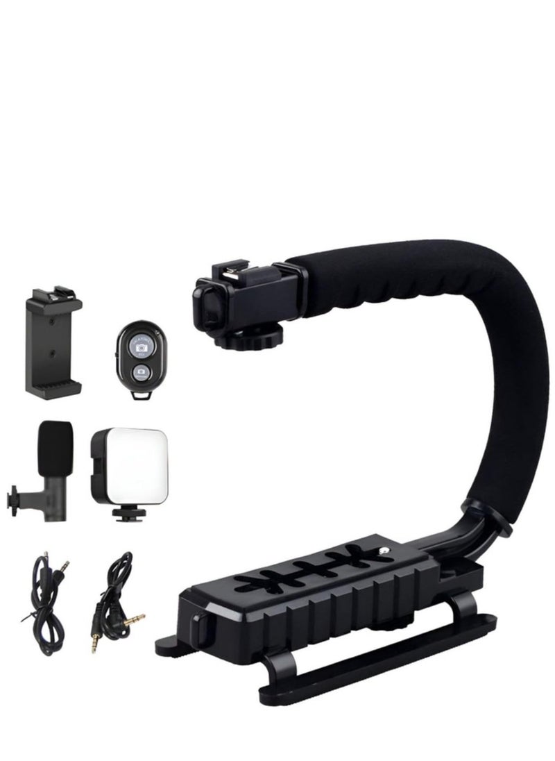 Video Making Kit – Portable Camera Stabilizer, Fill Light, Microphone, Portable Vlog Holder Mount Kit for Universal Photography – Ideal for Vlogging, Content Creation, Live Streaming, YouTube, and Mobile Photography