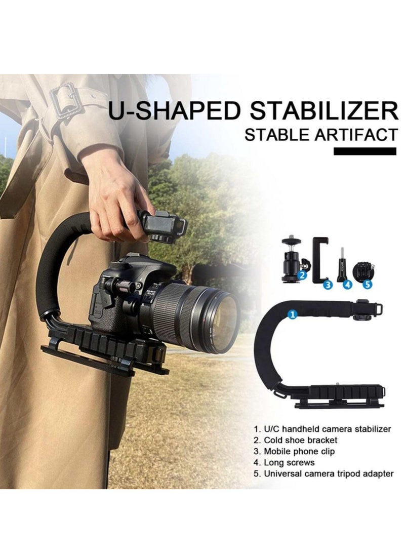 Video Making Kit – Portable Camera Stabilizer, Fill Light, Microphone, Portable Vlog Holder Mount Kit for Universal Photography – Ideal for Vlogging, Content Creation, Live Streaming, YouTube, and Mobile Photography