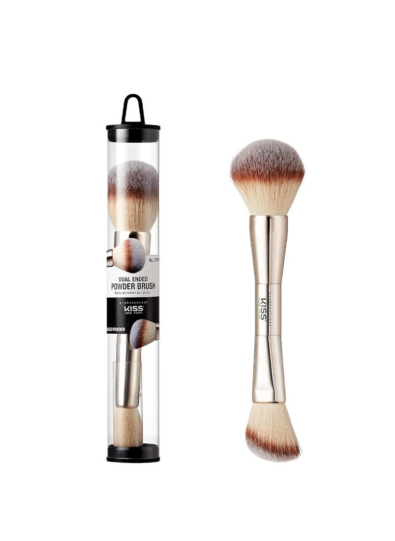 KISS NEW YORK Professional Dual Ended Powder Brush, All Over Face Application, Easy Sculped Look with Angled Powder Brush for Blush, Setting Powder, Contour