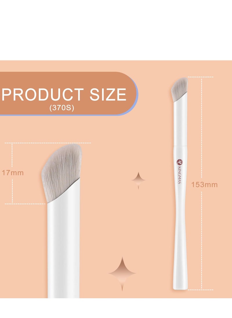 KINGMAS Angled Mini Concealer Brush, Kabuki Makeup Brush Under Eye Contour Brush for Liquid, Blending, Cream, Powder, Blush Buffing Stippling Face Makeup Tools White (370)