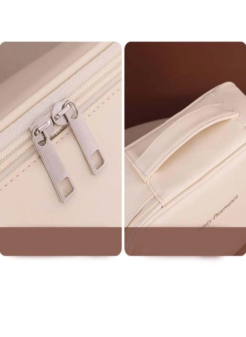 Leather Cosmetic Bag, Square Detachable Makeup Pouch Bag, Portable Zipper Waterproof Multifunction Travel Wash Bag Outdoor