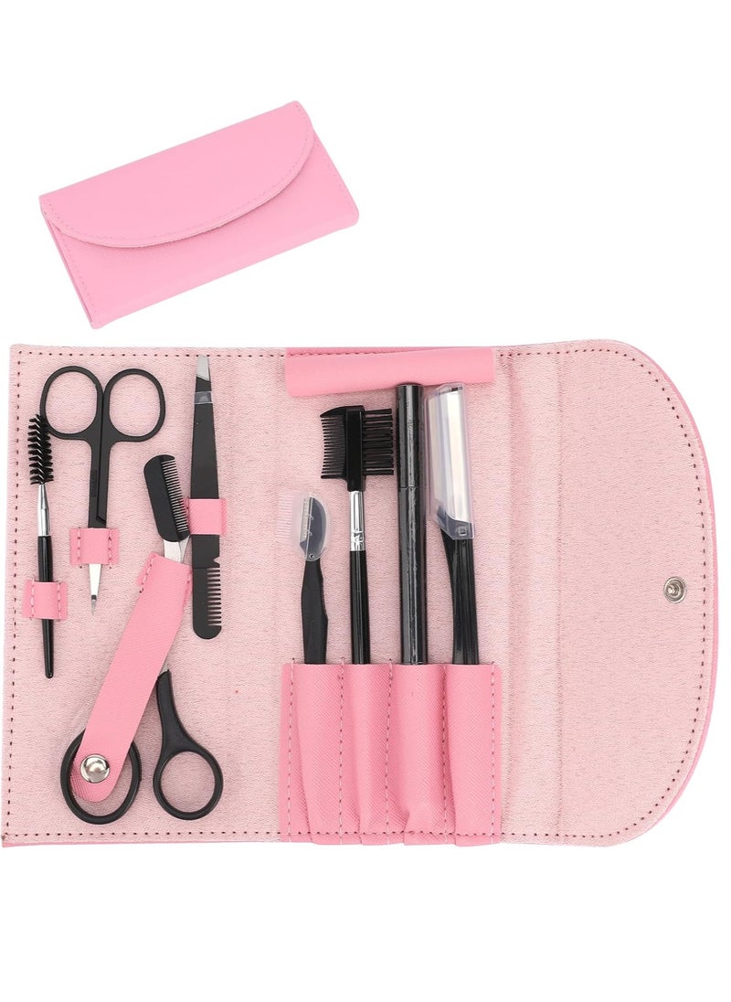 Professional Eyebrow Shaping Grooming Kit,8PCS/SET Eyebrow Grooming Kit with Leather Bag Eyebrow Trimming Kit With Razor Eyebrow Scissors Eyebrow Brush Eyebrow Grooming Kit for Women & Men