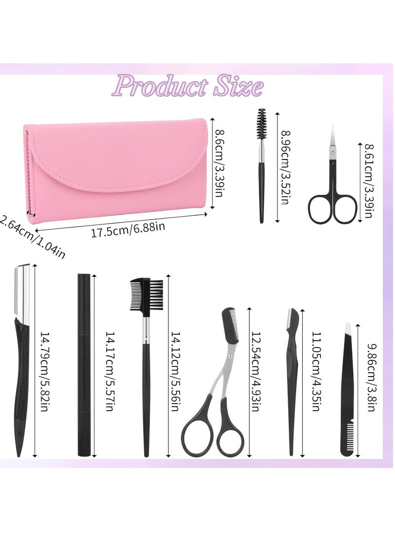 Professional Eyebrow Shaping Grooming Kit,8PCS/SET Eyebrow Grooming Kit with Leather Bag Eyebrow Trimming Kit With Razor Eyebrow Scissors Eyebrow Brush Eyebrow Grooming Kit for Women & Men