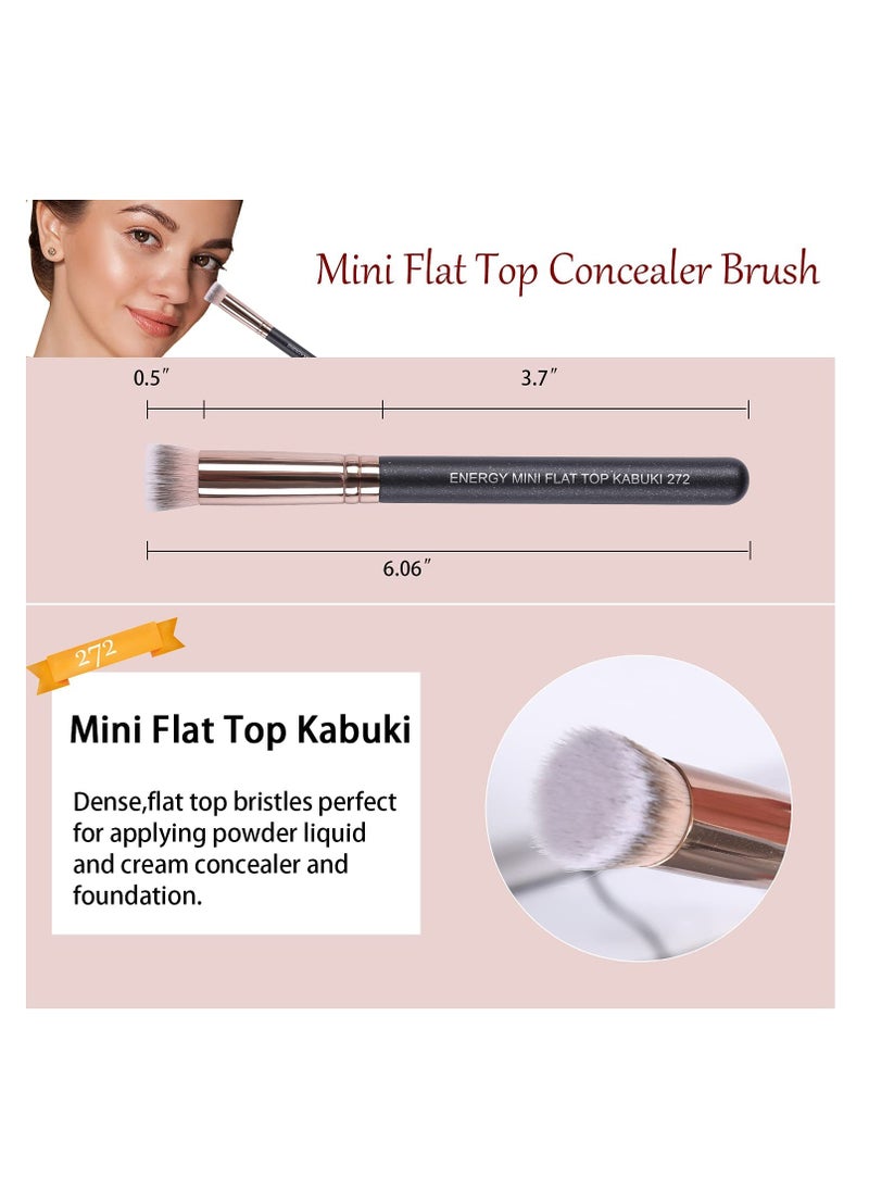 ENERGY Concealer Brush Mini Flat Top Kabuki Foundation Brush Under Eye Synthetic Bristles for Under Eye Concealing,Blending,Setting,Buffing with Powder,Liquid,Cream Cosmetics,Vegan Face Makeup Brush