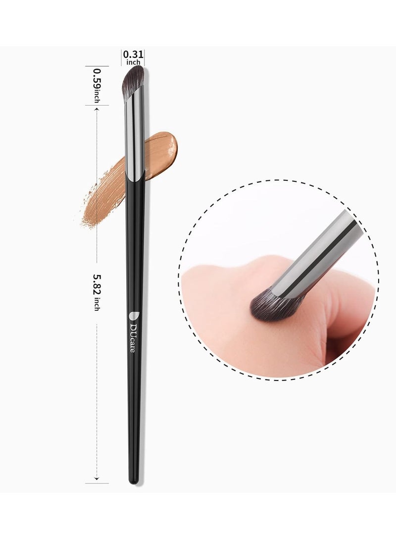 Concealer Brush Under Eye,DUcare Angled Small Nose Contour Brush Mini Concealer Makeup Brush Thin Foundation Brightening Slanted Brush for Dark Circles Puffiness Puffy Face Eyebrow Eyes (Black)