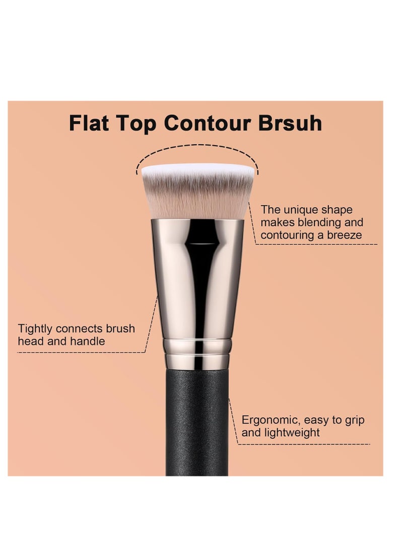TEOYALL Flat Top Contour Brsuh, Soft Dense Synthetic Bristles Sculpt Contour Blending Buffing Brush For Liquid Cream Contour Bronzer